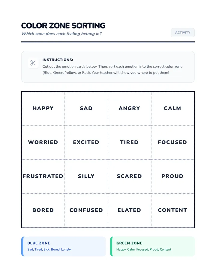 Color Zone Sorting Activity
