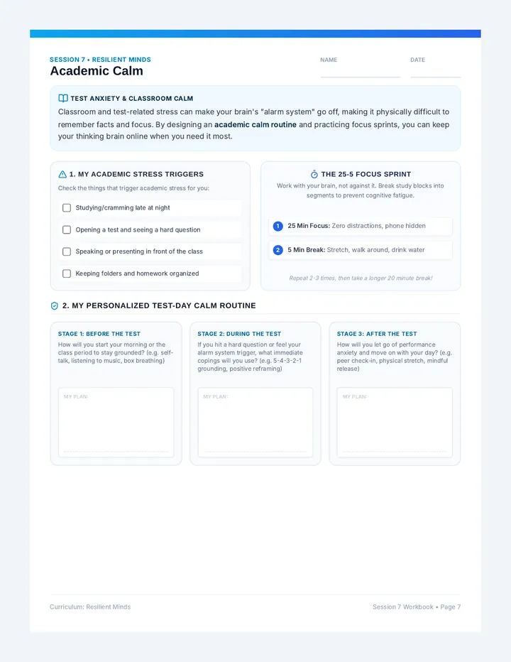 Academic Calm Worksheet