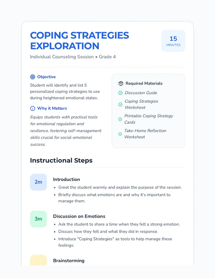 Coping Strategies Lesson Plan