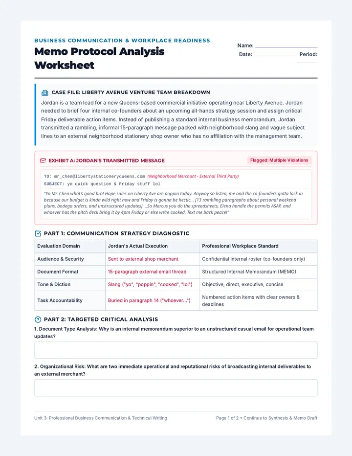 Memo Protocol Analysis Worksheet