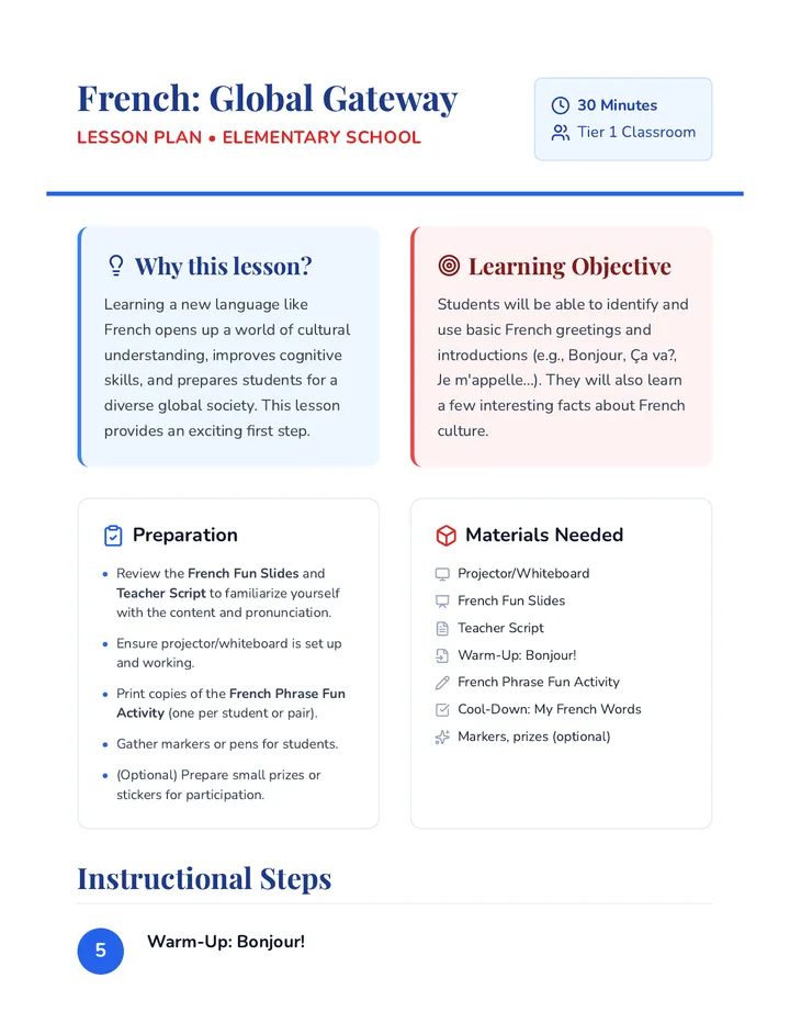 French Global Gateway Lesson Plan