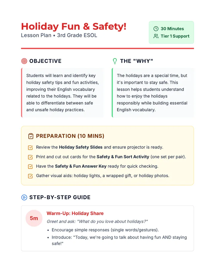 Holiday Fun Safety Lesson Plan