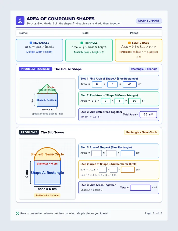Compound Shapes Simplified Worksheet