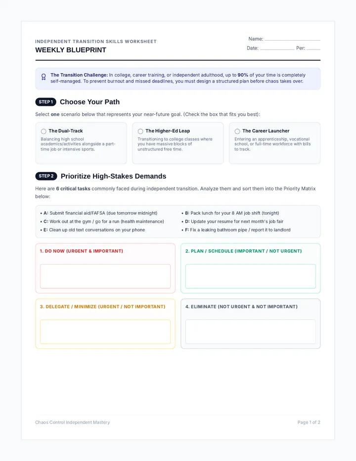Weekly Blueprint Worksheet