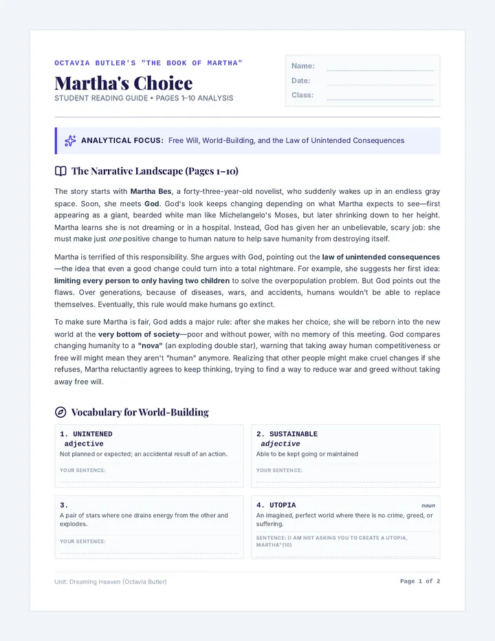 Marthas Choice Reading Guide
