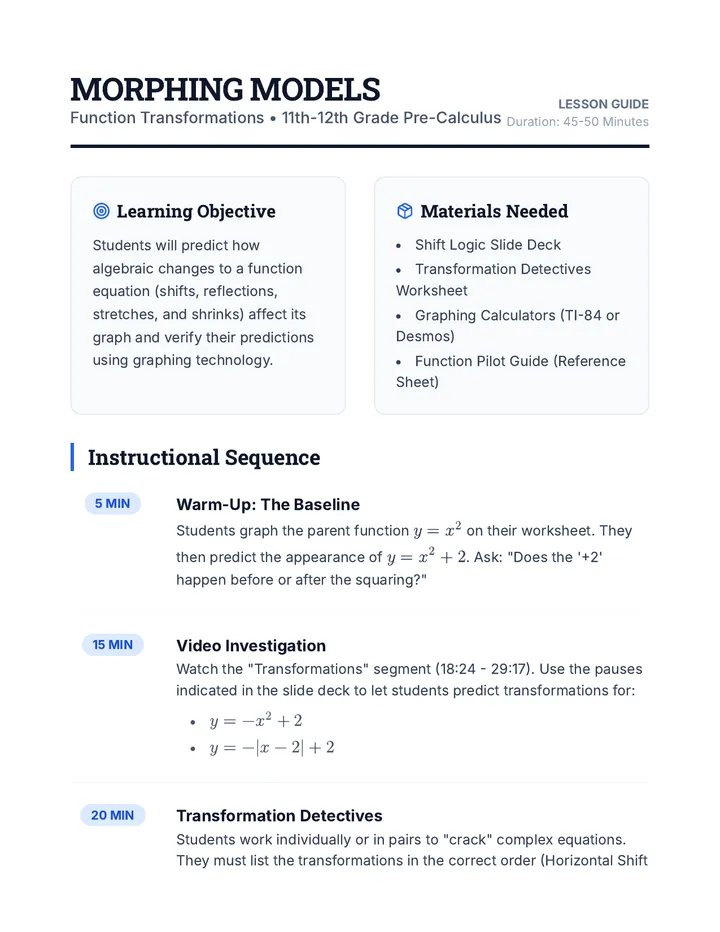 Morphing Models Teacher Guide