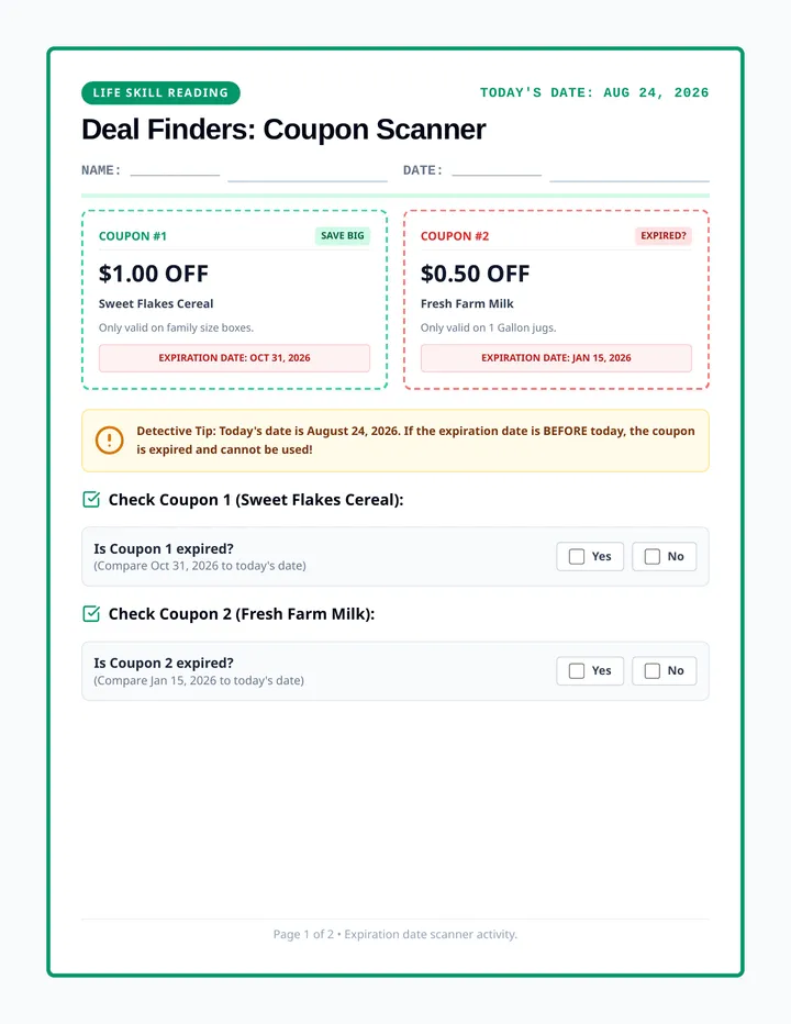 Deal Finders Worksheet
