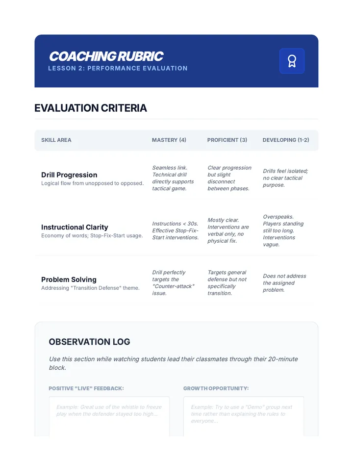 Coaching Rubric Feedback Tool