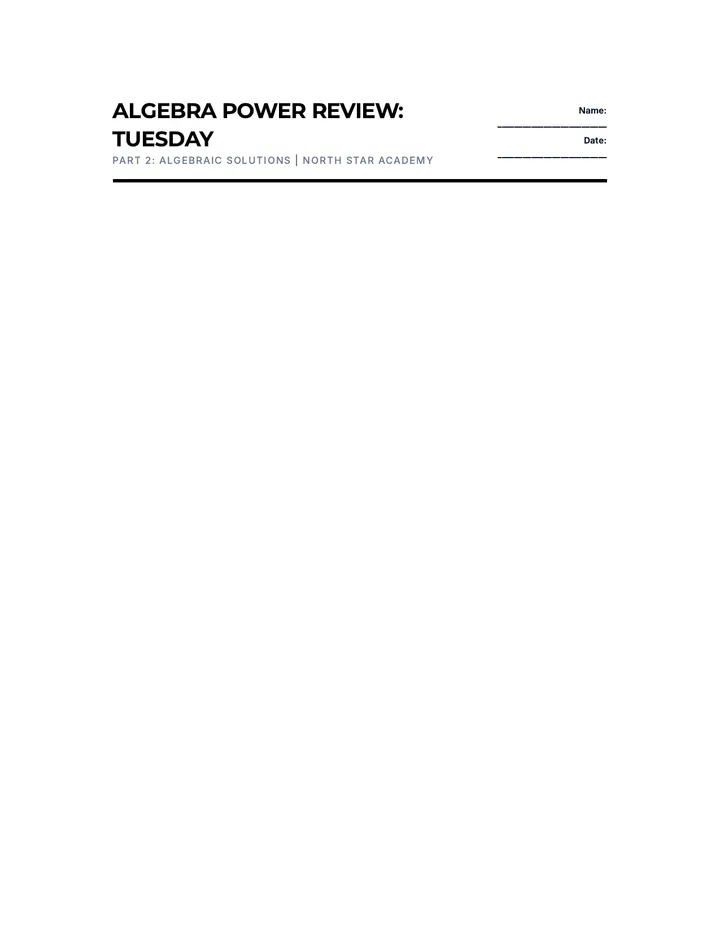 Tuesday Algebra Power Review Worksheet