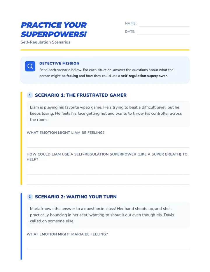 Superpowers Scenarios Worksheet