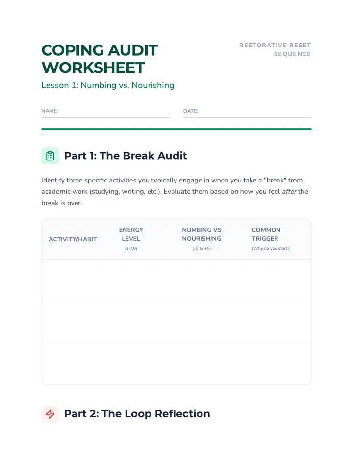 Coping Audit Worksheet