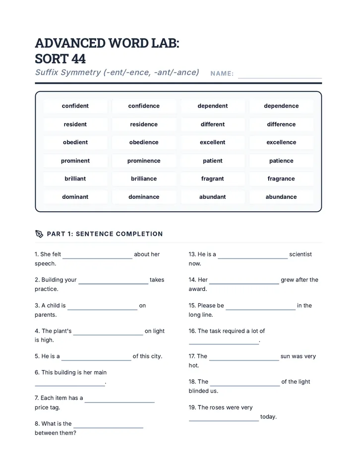 Suffix Symmetry Worksheet