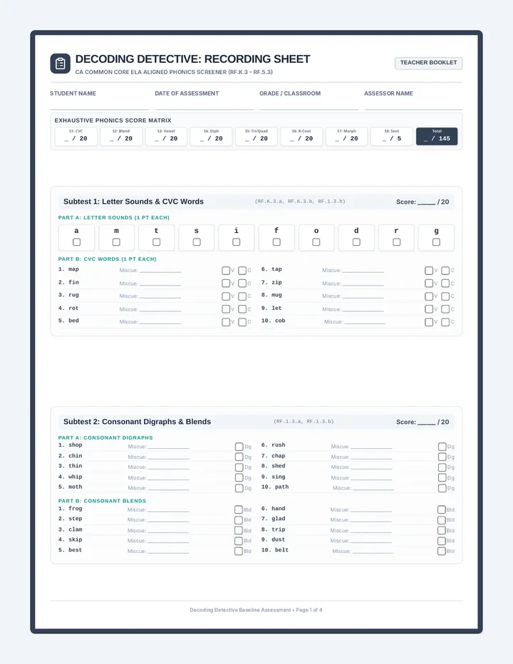 Decoding Detective Teacher Recording Sheet