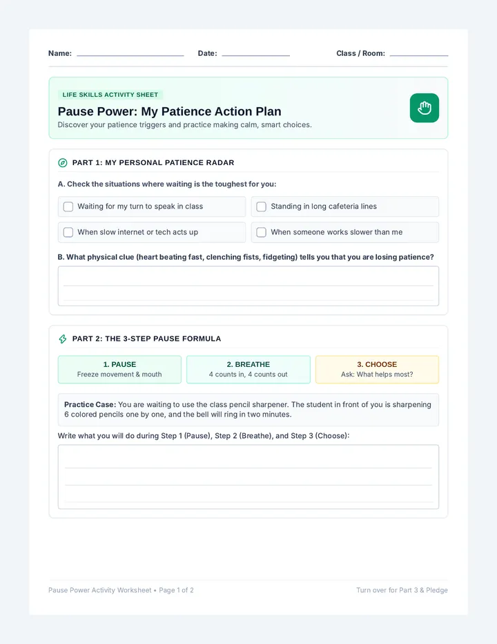 Pause Power Worksheet