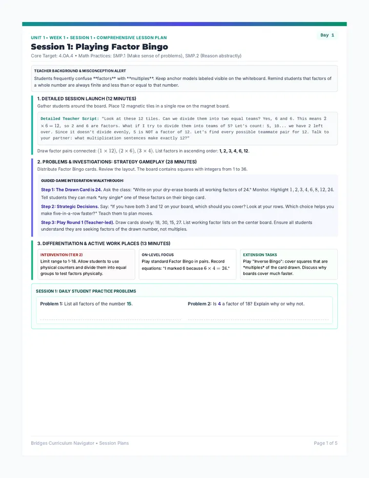 Unit 1 Week 1 Session Plans Document