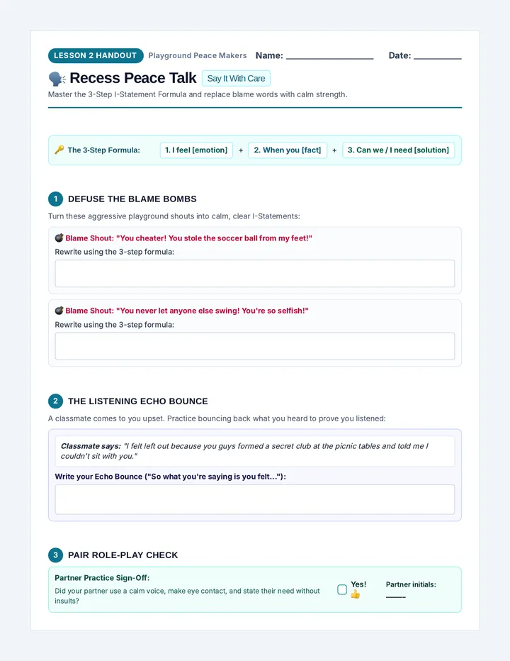 Peace Talk Worksheet