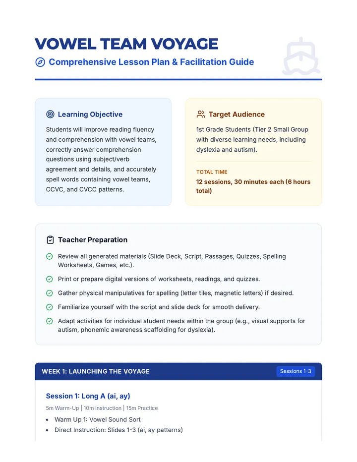 Vowel Team Voyage Lesson Plan Document