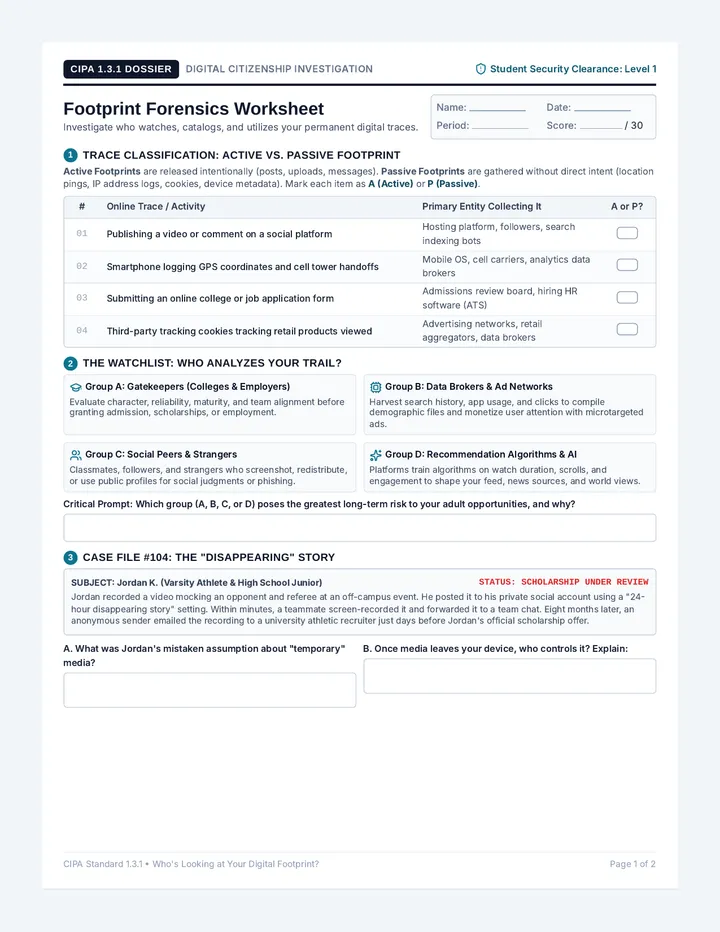 Footprint Forensics Worksheet
