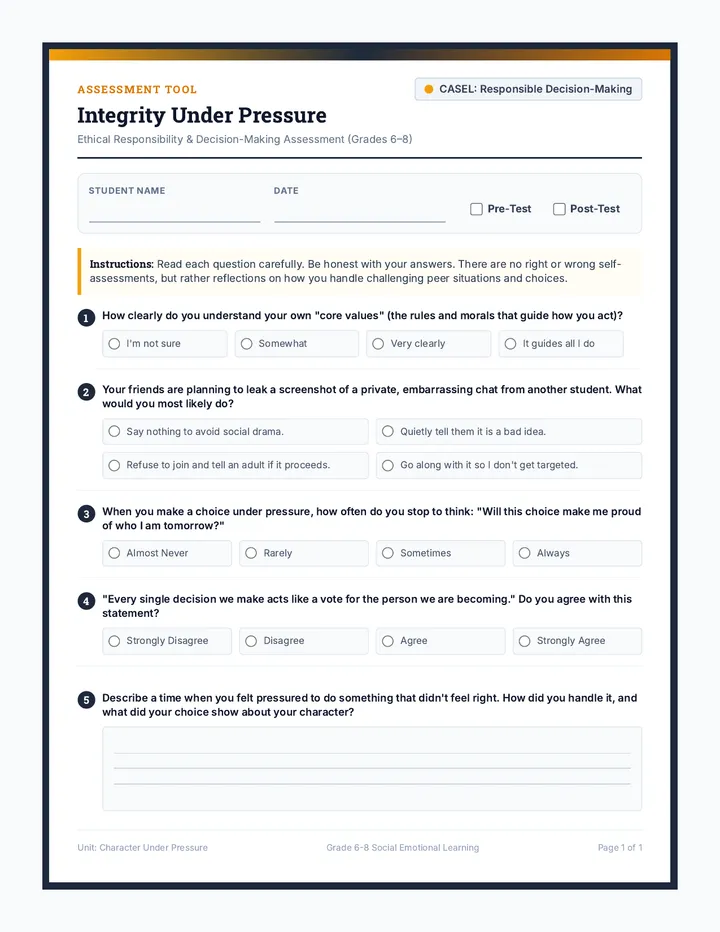 Integrity Pre and Post Test