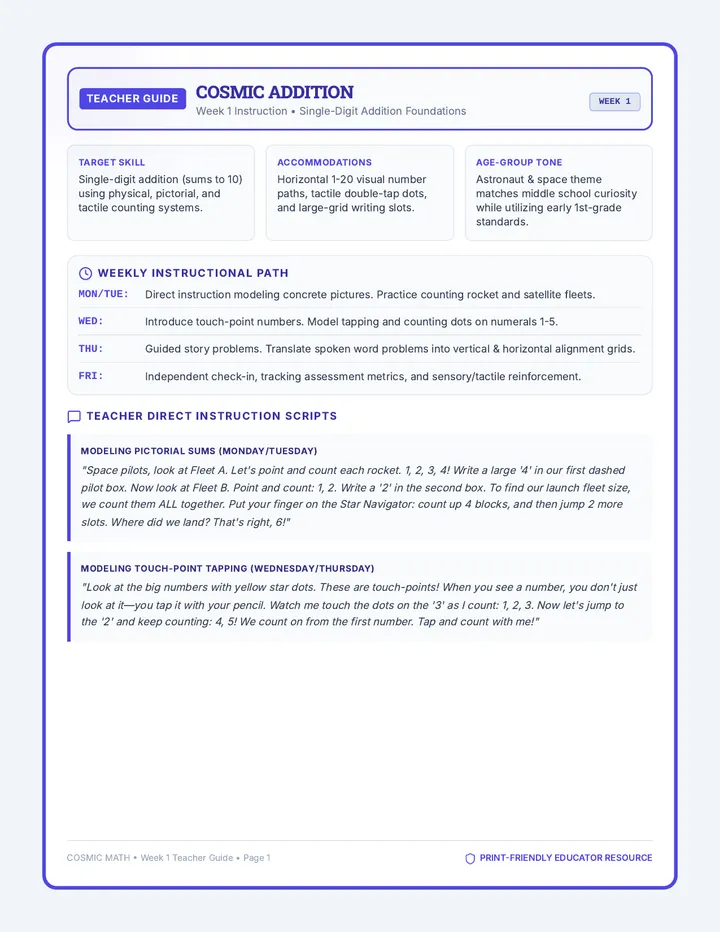 Cosmic Addition Teacher Guide