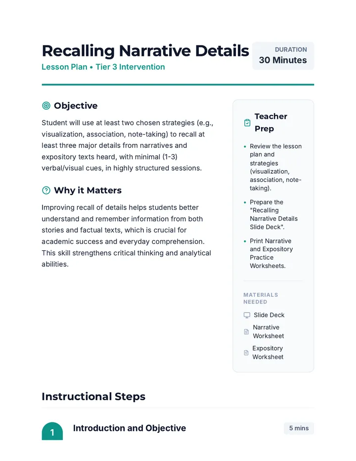 Narrative Recall Lesson Plan
