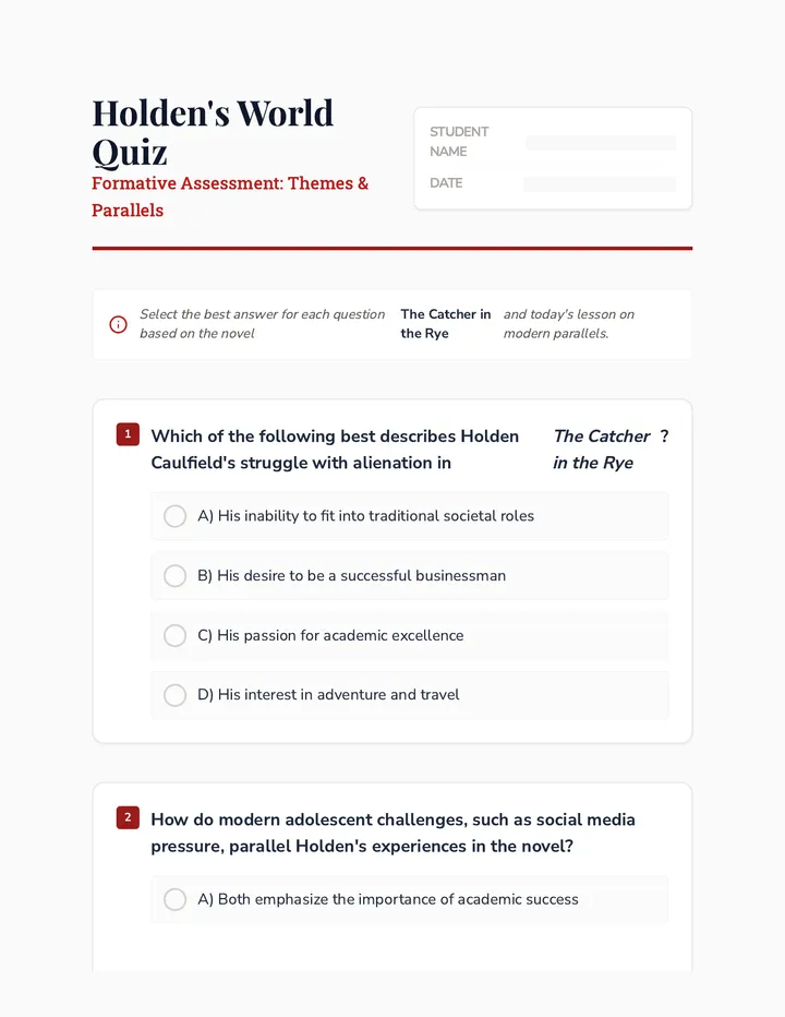 Holden World Quiz Assessment