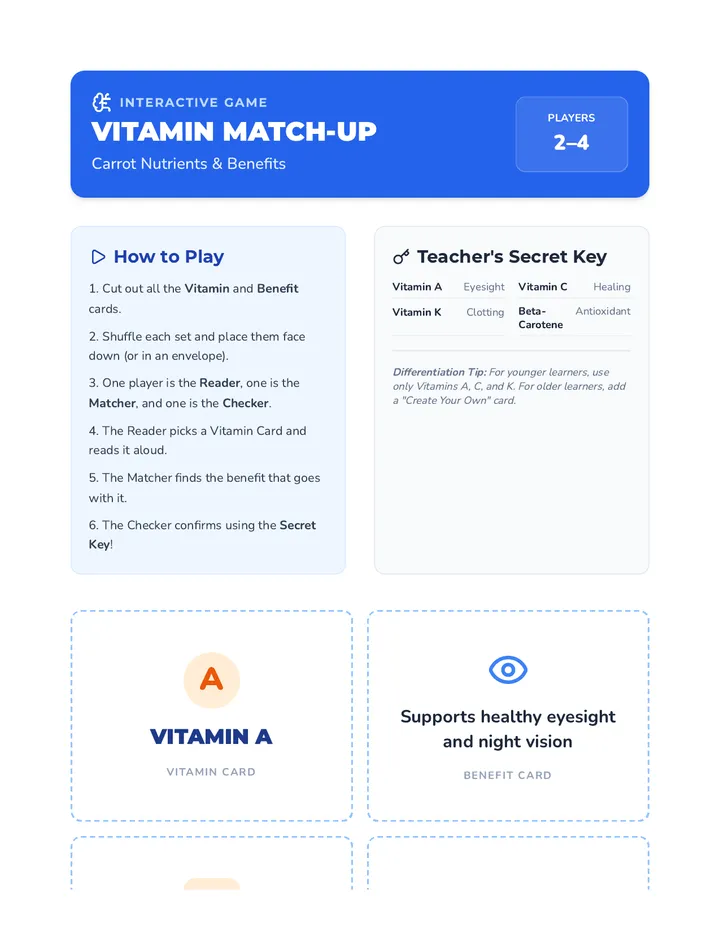 Carrot Nutrients Vitamins Game Material