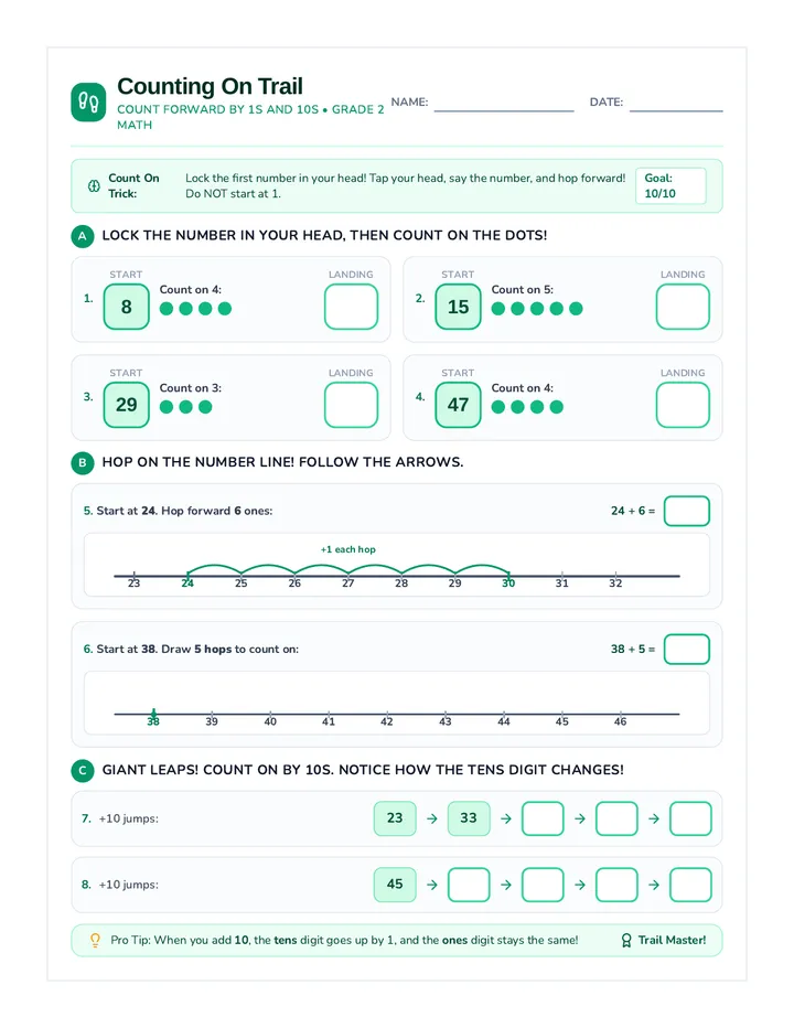 Counting On Trail Worksheet