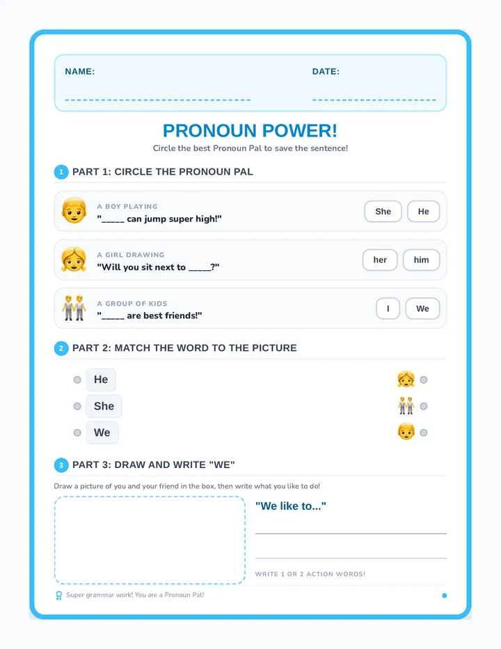 Pronoun Pals Worksheet