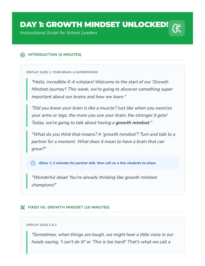 Day 1 Growth Mindset Script