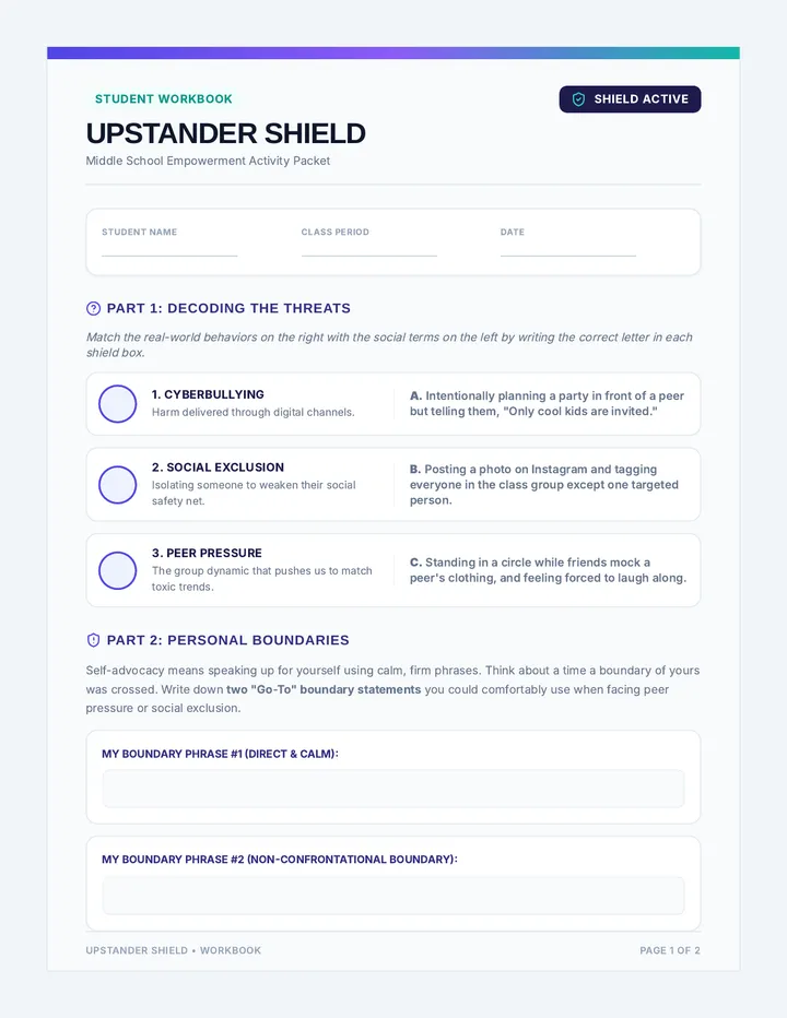 Upstander Shield Student Workbook
