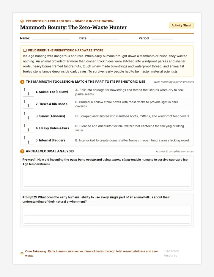 Mammoth Bounty Worksheet
