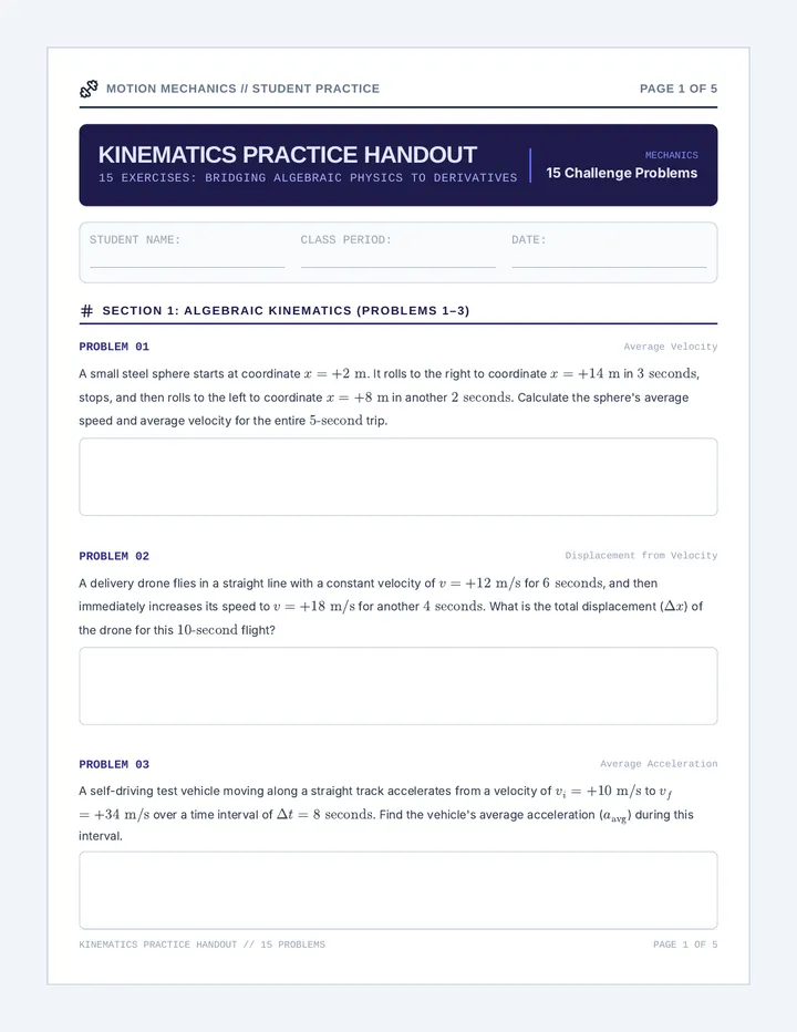 Kinematics Practice Handout