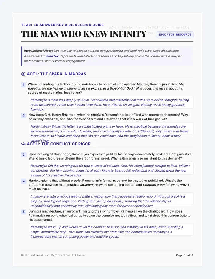 Infinity Genius Teacher Answer Key