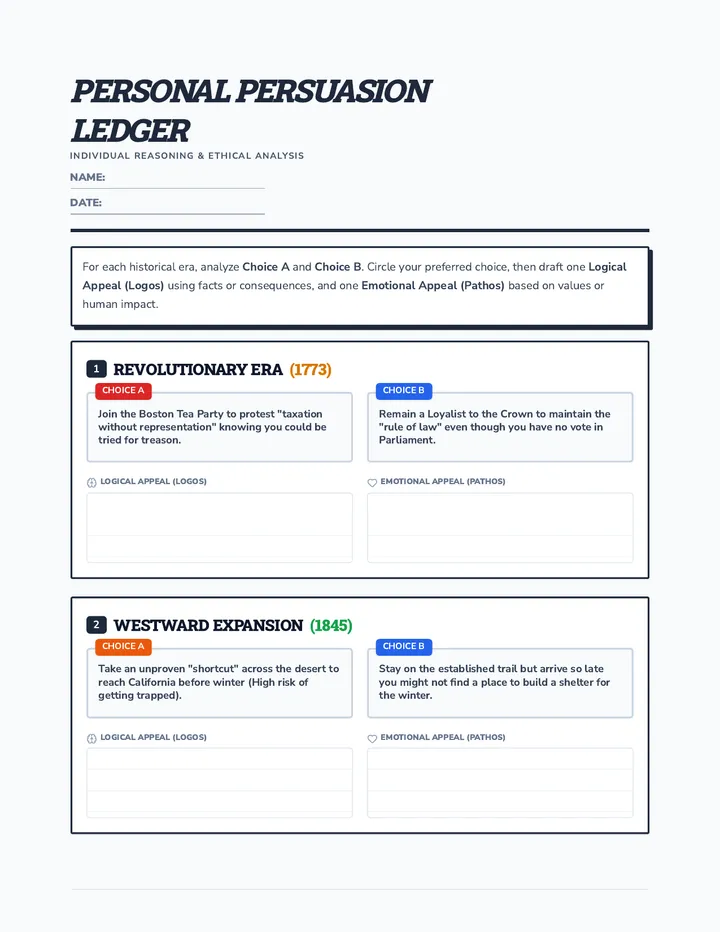 Personal Persuasion Ledger Worksheet