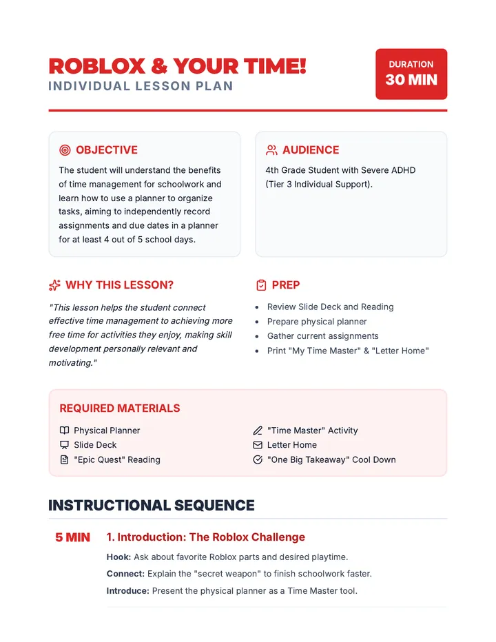 Roblox Time Lesson Plan