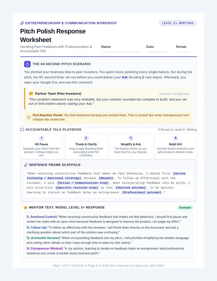 Pitch Polish Response Worksheet
