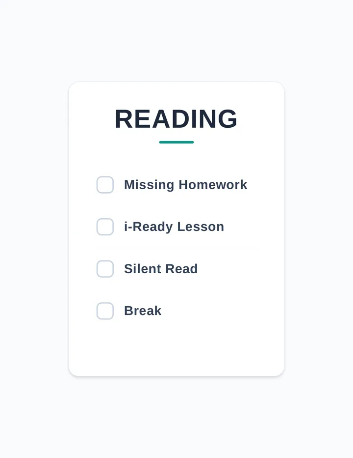 Reading Task Checklist