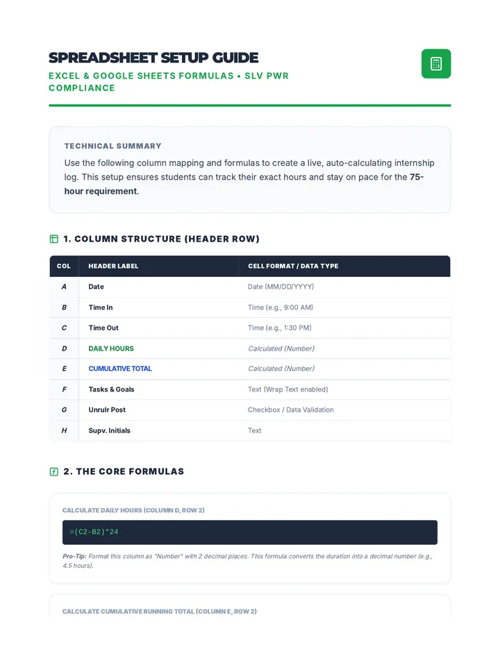 Spreadsheet Setup Guide