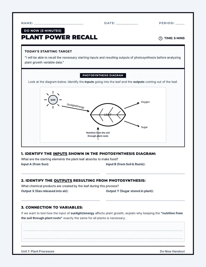 Plant Power Do Now Handout