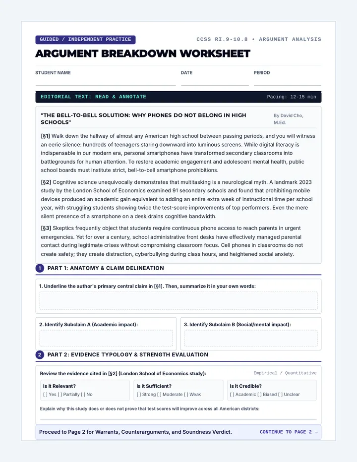Argument Breakdown Worksheet