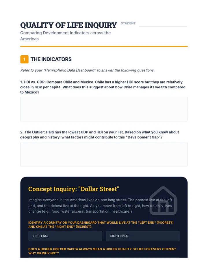 Quality of Life Inquiry Worksheet