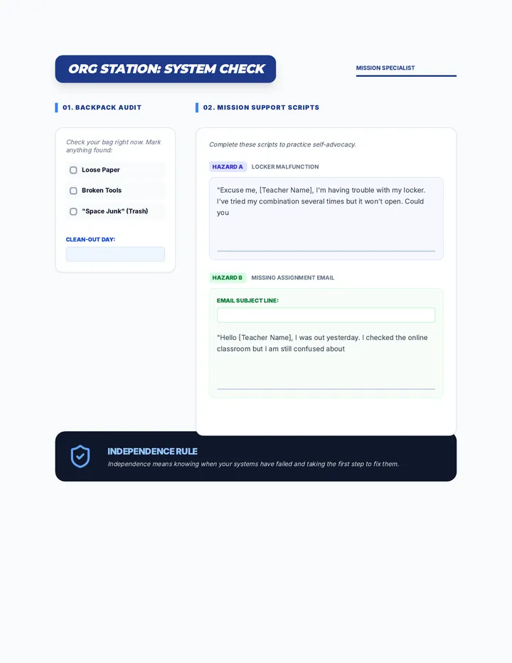 Organization Station Worksheet
