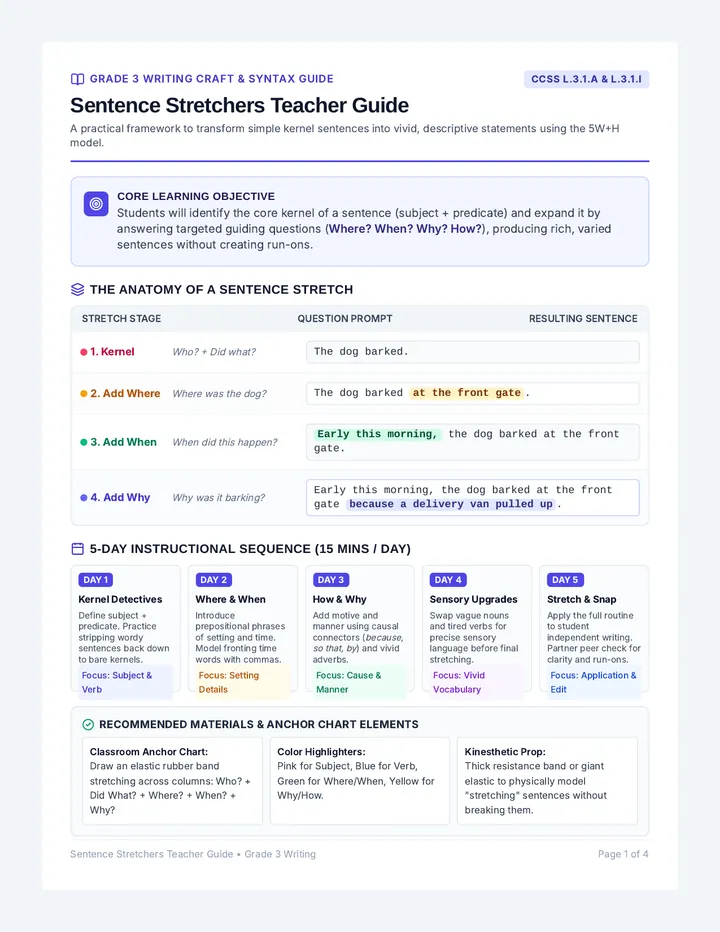 Sentence Stretchers Teacher Guide
