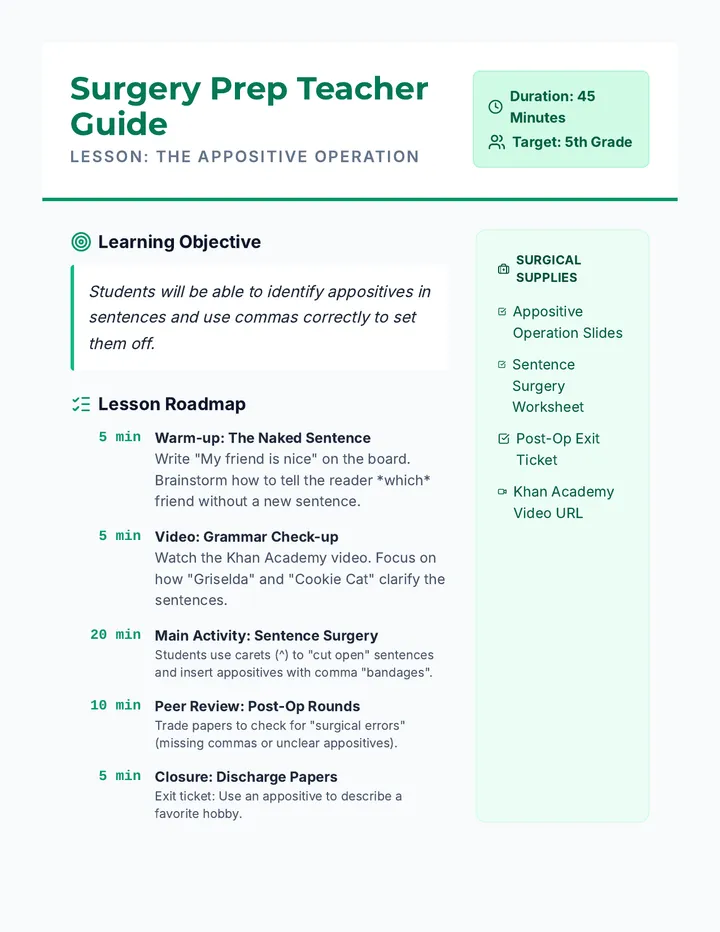 Surgery Prep Teacher Guide