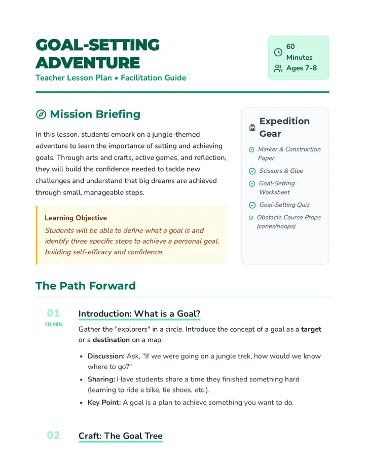 Goal Setting Adventure Lesson Plan