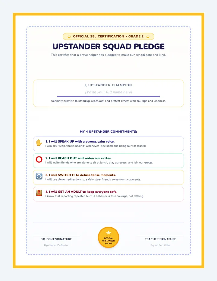 Upstander Squad Pledge Certificate