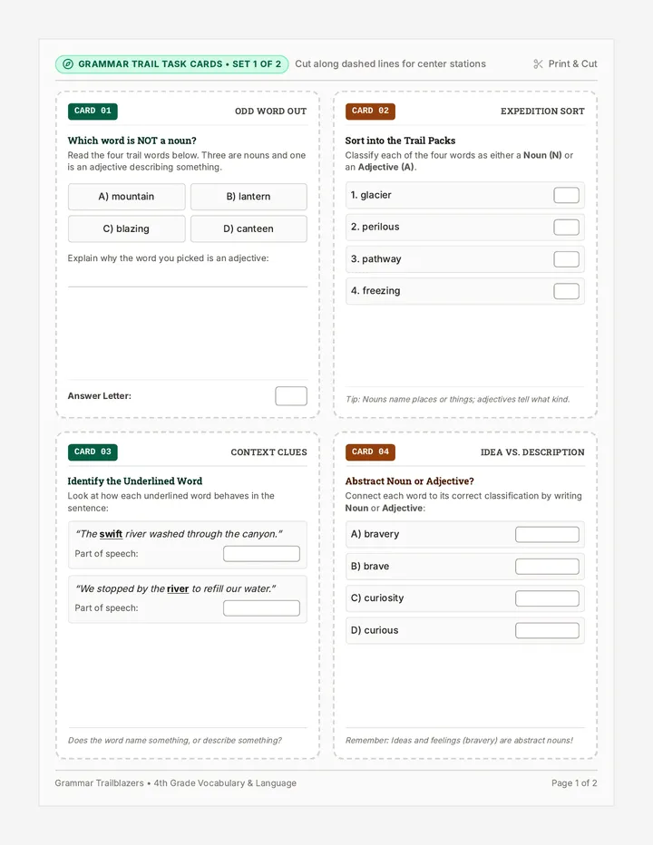 Grammar Trail Task Cards