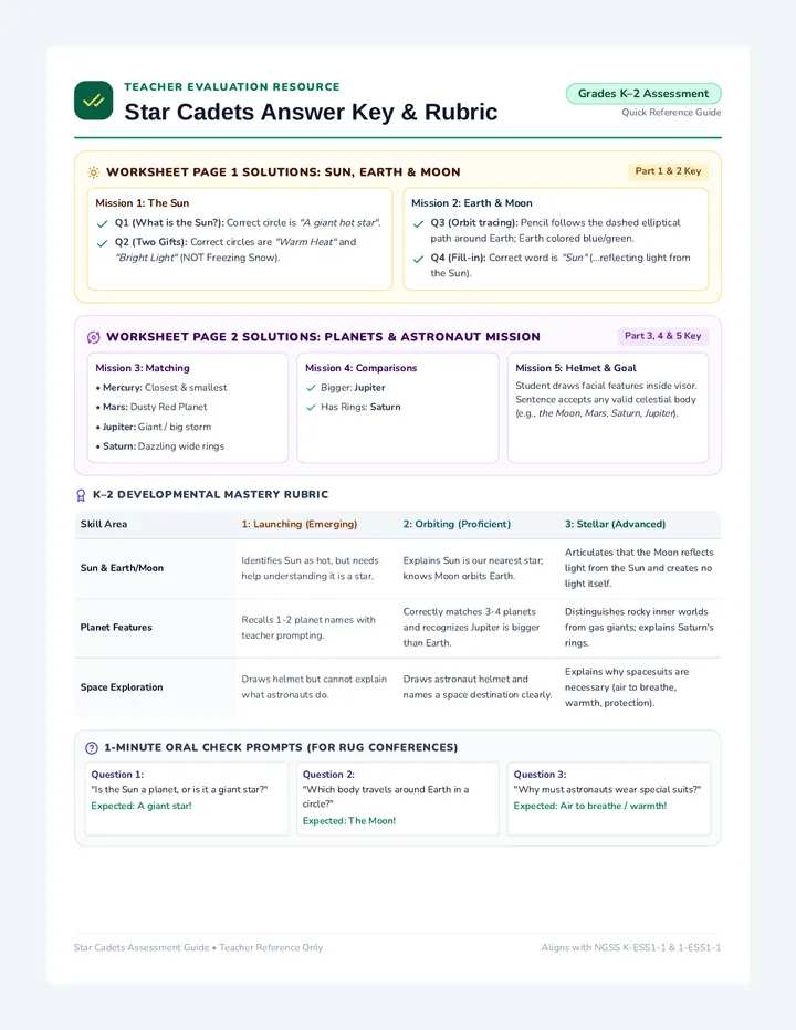 Star Cadets Answer Key