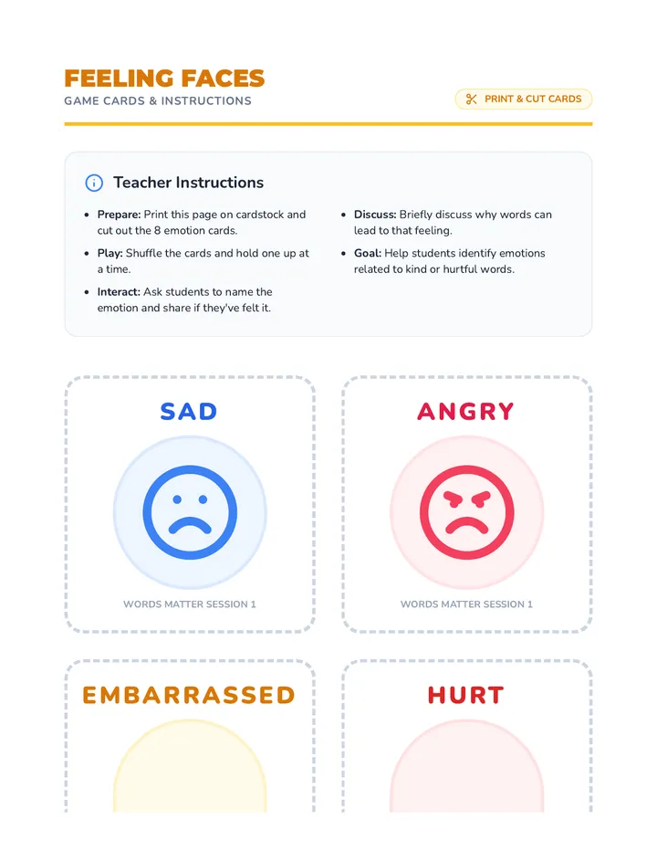 Feeling Faces Game Cards
